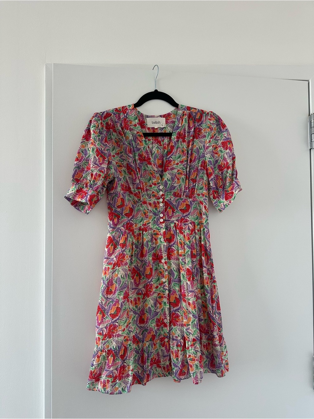 ba&sh Floral V-Neck Short Sleeve Dress